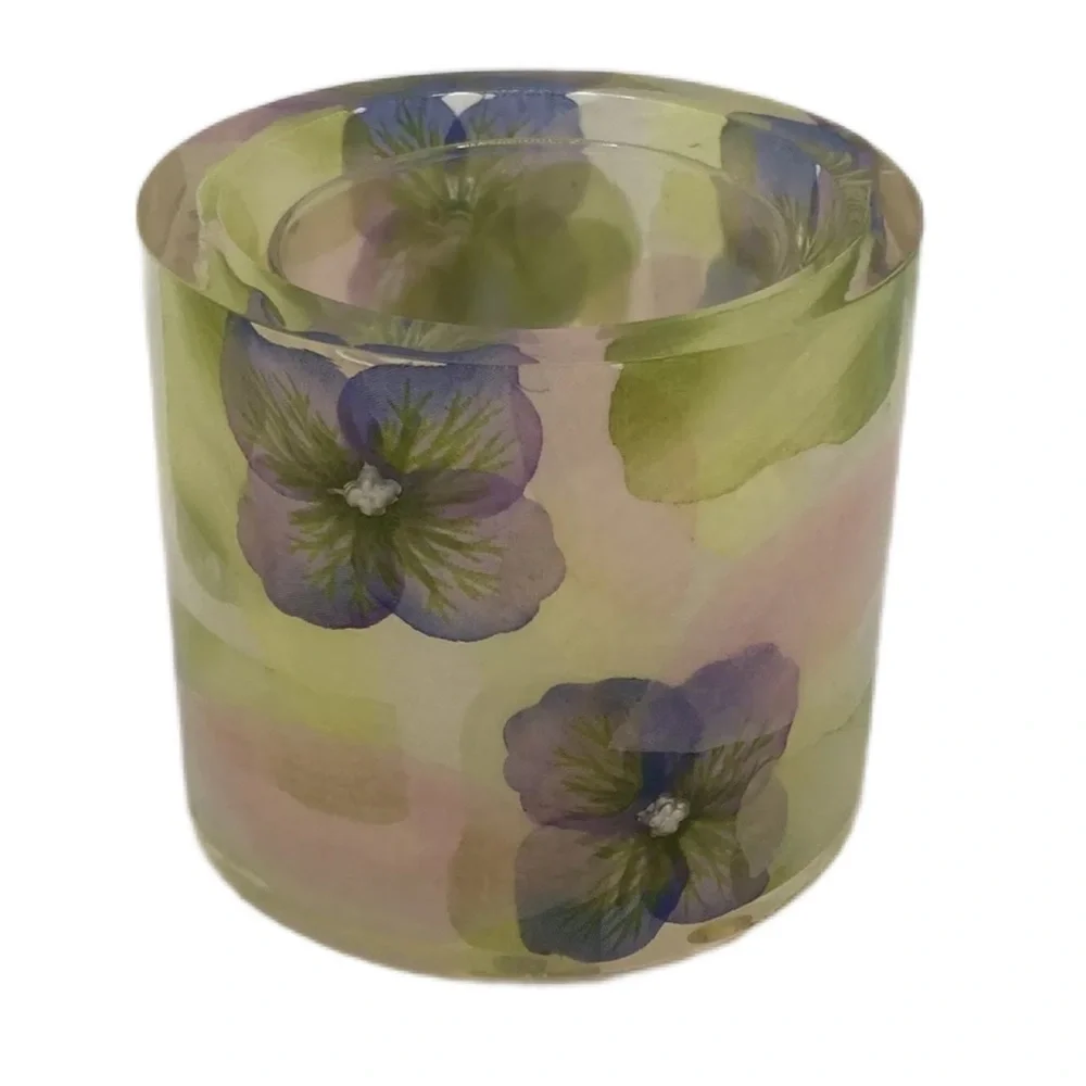 Lucite Floral Pillar Candle Holder